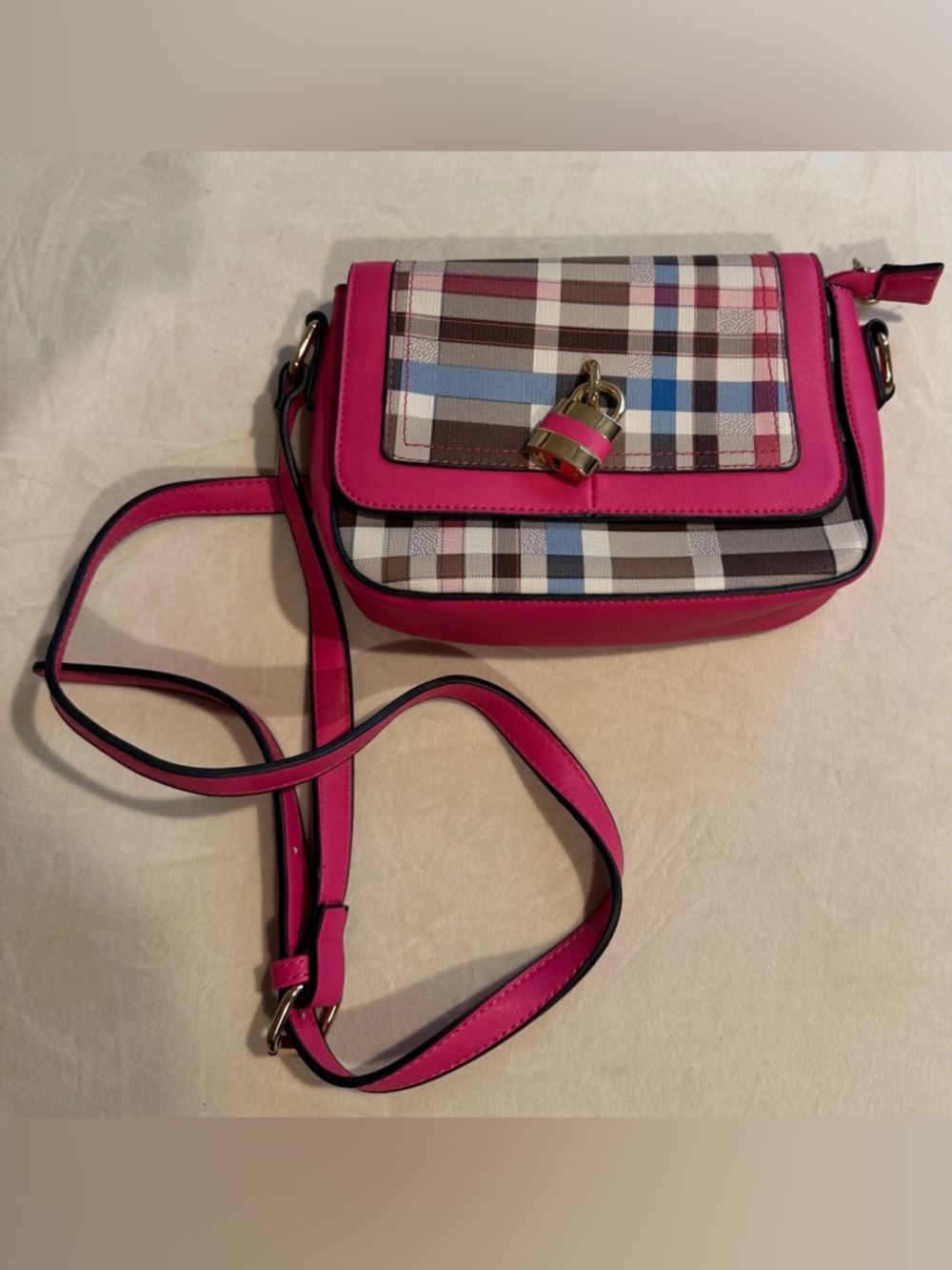 Pink Plaid Crossbody Shoulder Bag